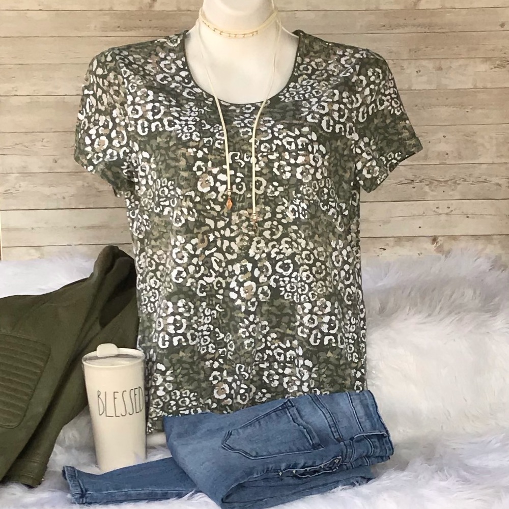 Kim Rogers Green & White Short Sleeve TShirt Small